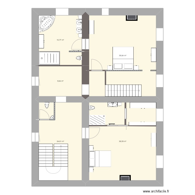 Emoda_02_1er etage. Plan de 5 pièces et 128 m2