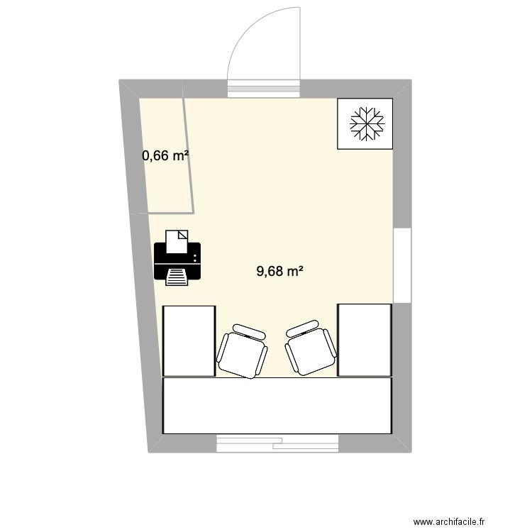 Bureau. Plan de 2 pièces et 10 m2