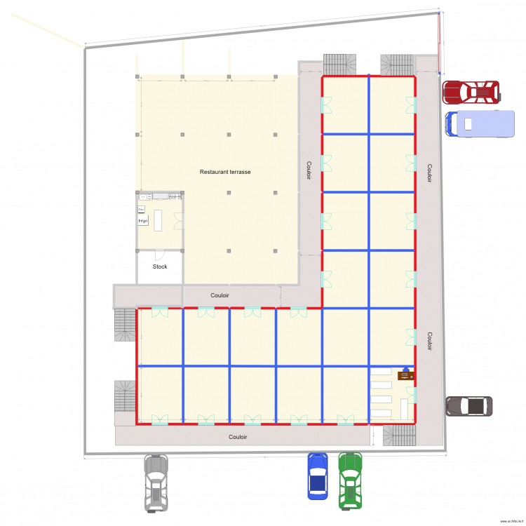 New levels. Plan de 46 pièces et 711 m2