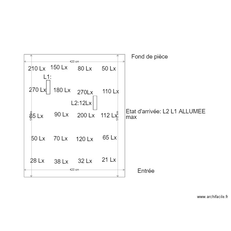 Lumière bureau PCC etat 3. Plan de 1 pièce et 21 m2