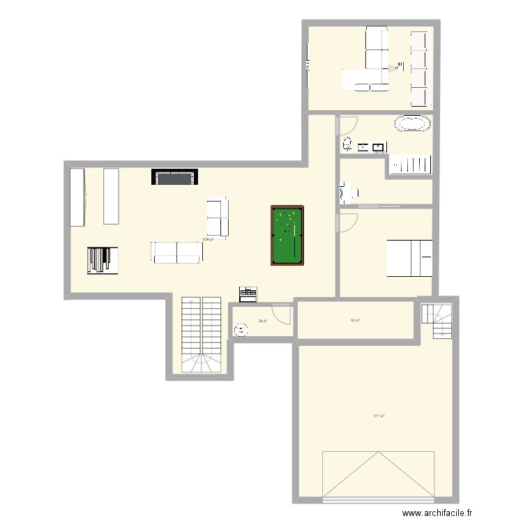 sous sol 2023. Plan de 5 pièces et 188 m2