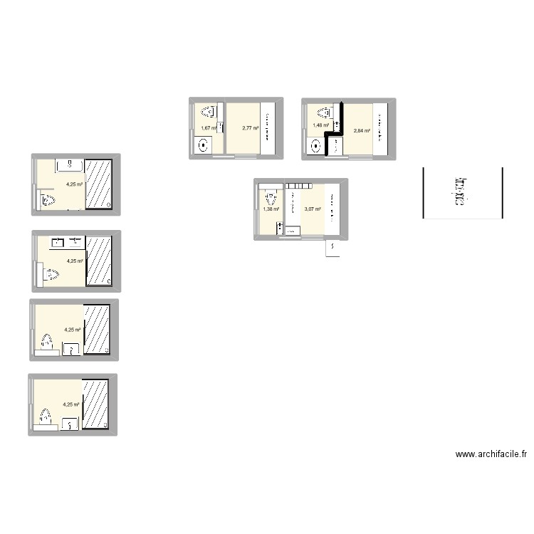 sdb. Plan de 10 pièces et 30 m2