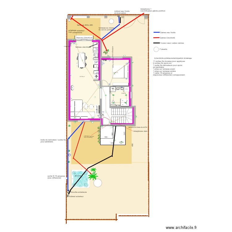 LEROUX Plans électricité RDC 18.04.2023. Plan de 3 pièces et 55 m2