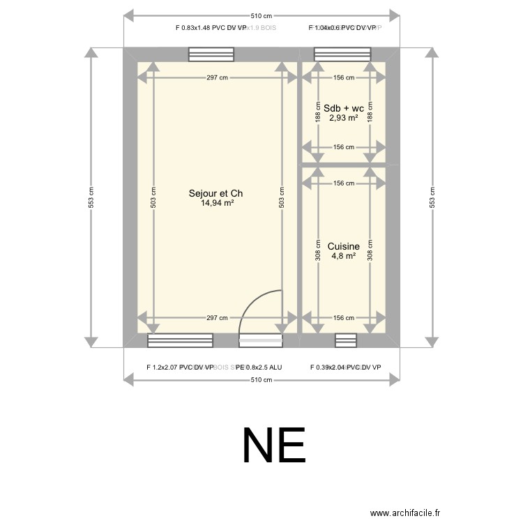 Olivier CDC. Plan de 6 pièces et 45 m2