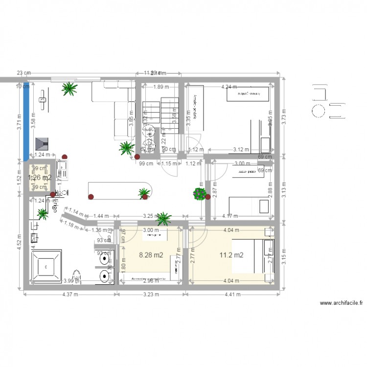 plan 1 proposition espace cuisine et poteau soutien. Plan de 0 pièce et 0 m2