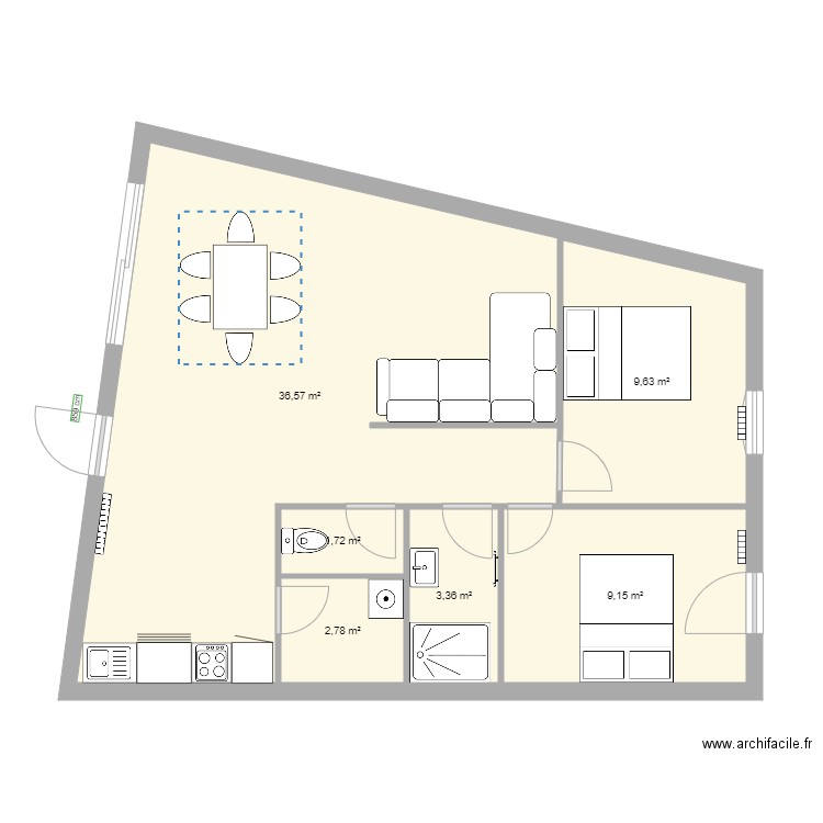 seb maison 4 meuble. Plan de 6 pièces et 63 m2