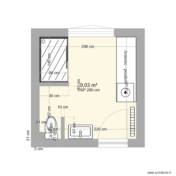 Salle_de_bain_v002. Plan de 1 pièce et 9 m2