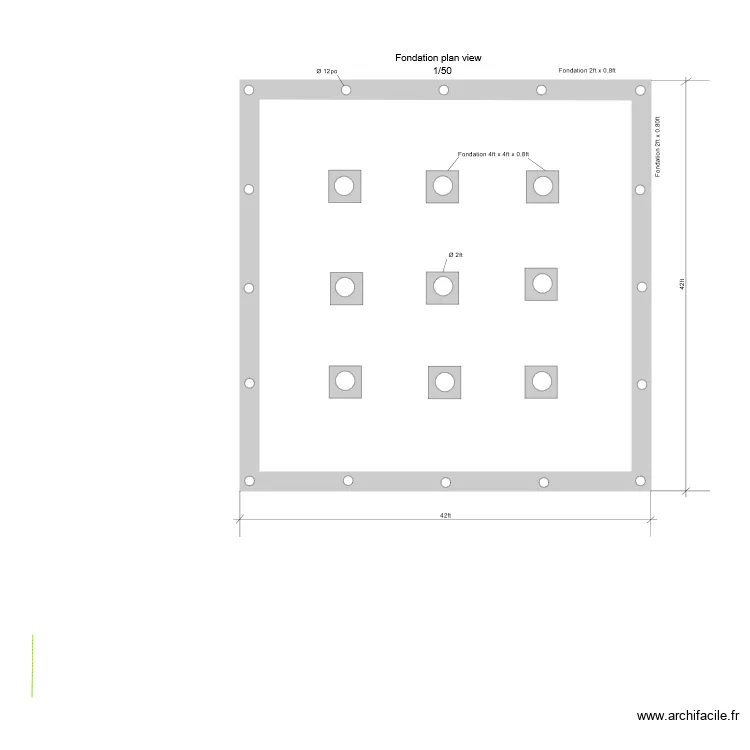 fondation plan view. Plan de fondation plan view. Plan de