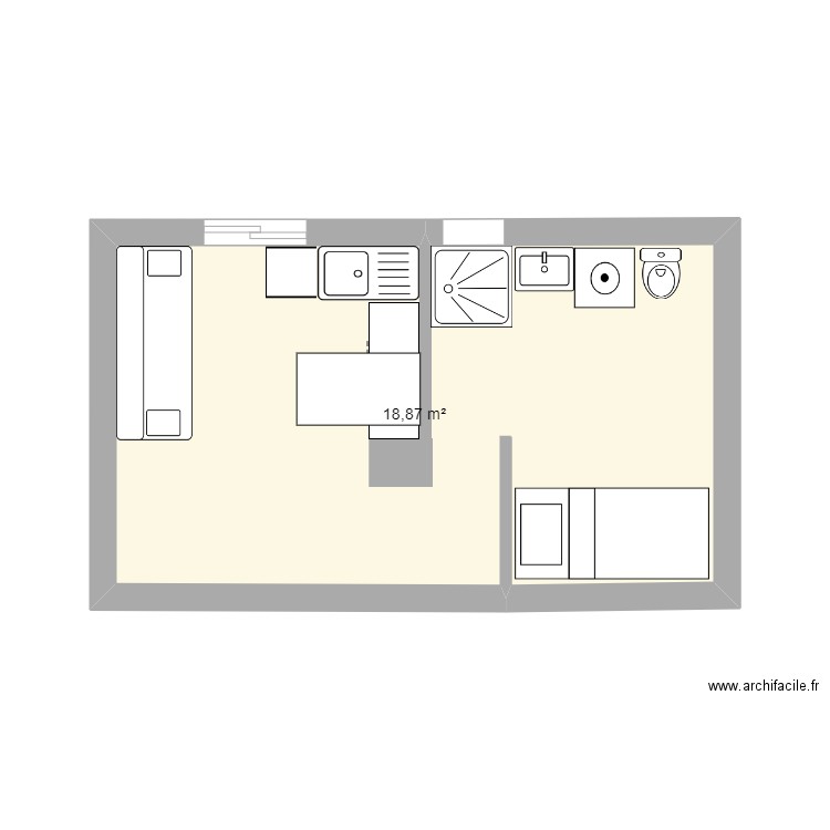 rdc. Plan de 1 pièce et 19 m2