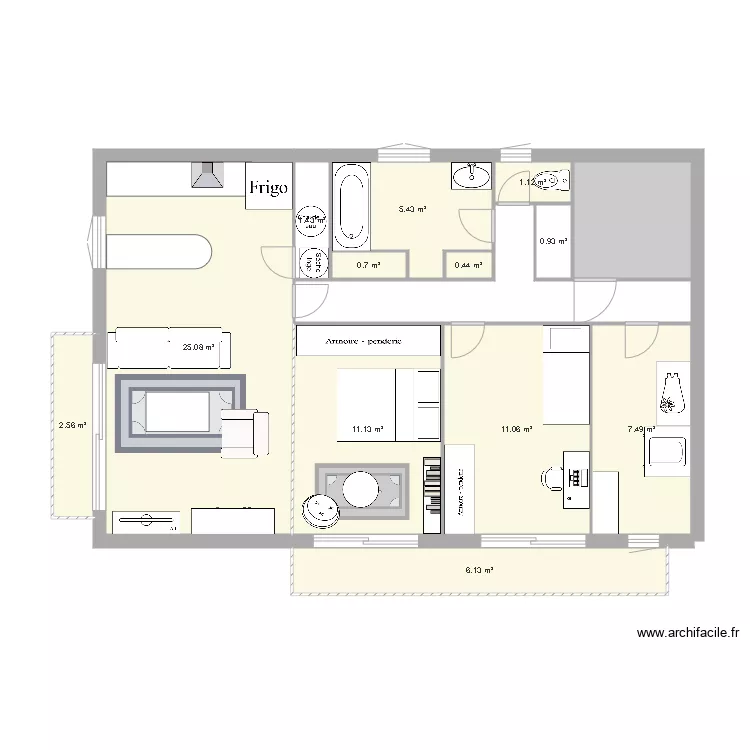 appartement interm&eacute;diaire. Plan de 