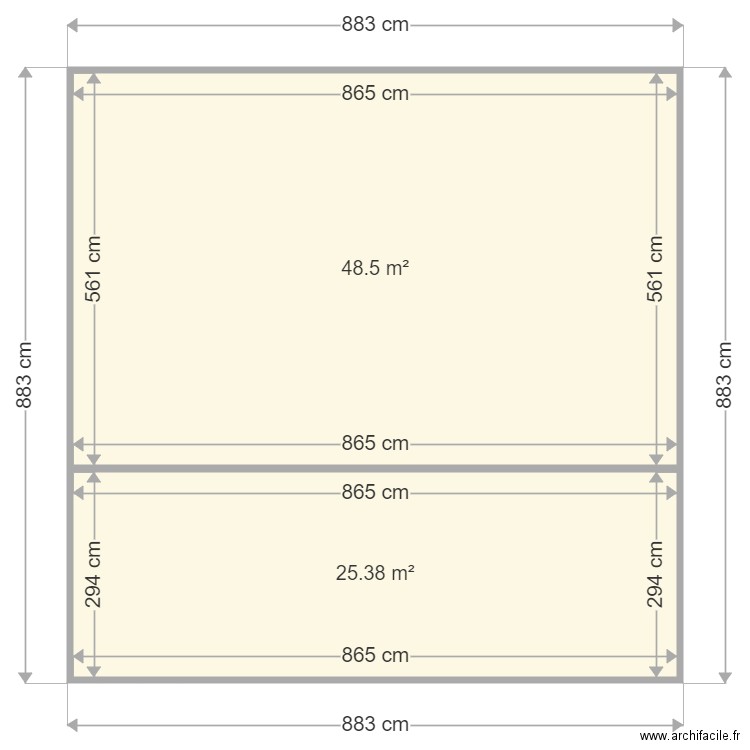 Projet plein pied. Plan de 2 pièces et 74 m2