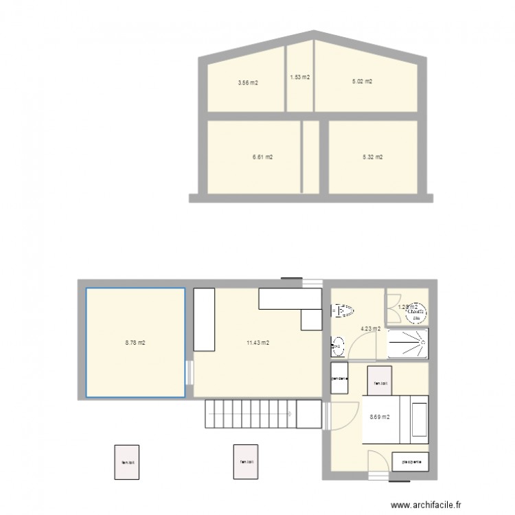 agrandissement étage avec cotes. Plan de 0 pièce et 0 m2