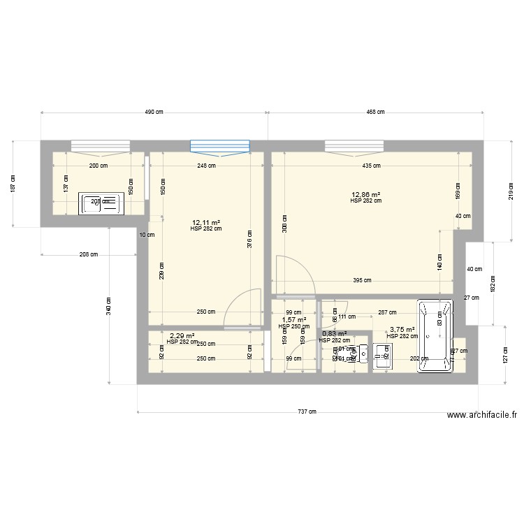 plan appt du port. Plan de 6 pièces et 33 m2