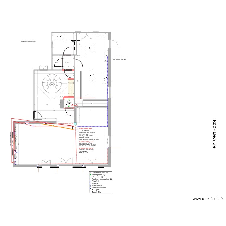 rez de chaussée electricité V2. Plan de 0 pièce et 0 m2