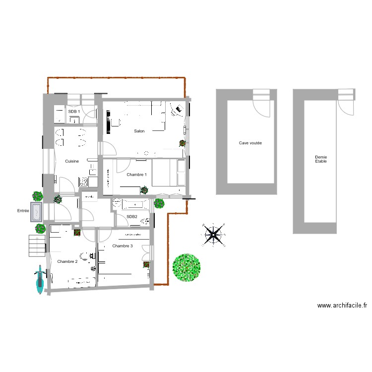 Suen. Plan de 8 pièces et 82 m2