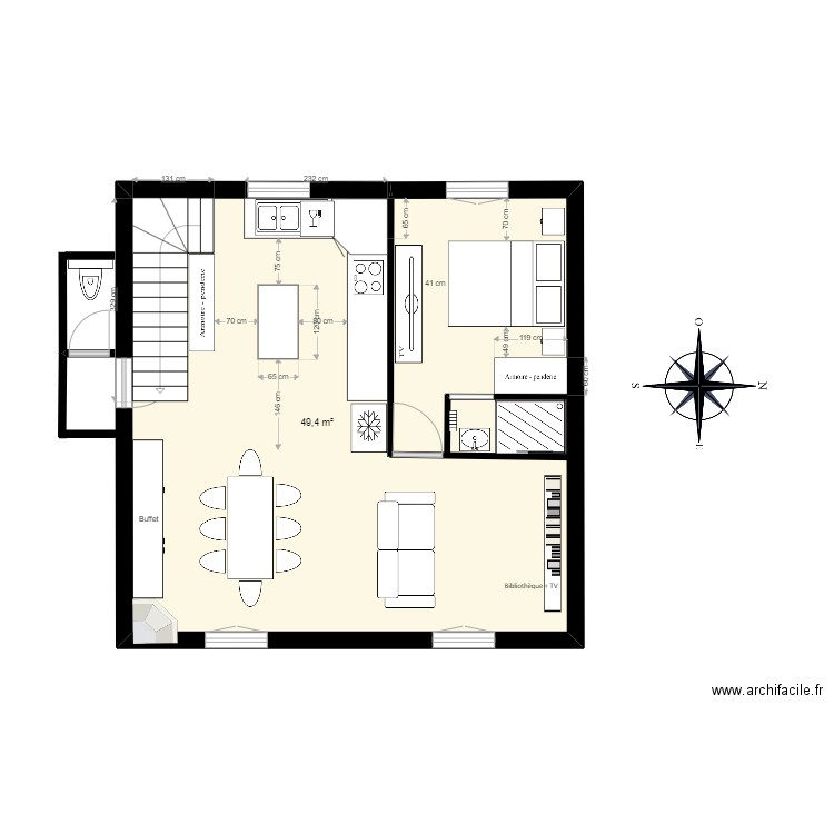 PLAN FINAL RDC. Plan de 1 pièce et 49 m2