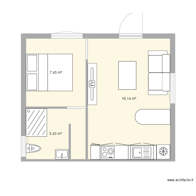 studio sarlat2. Plan de 3 pièces et 31 m2