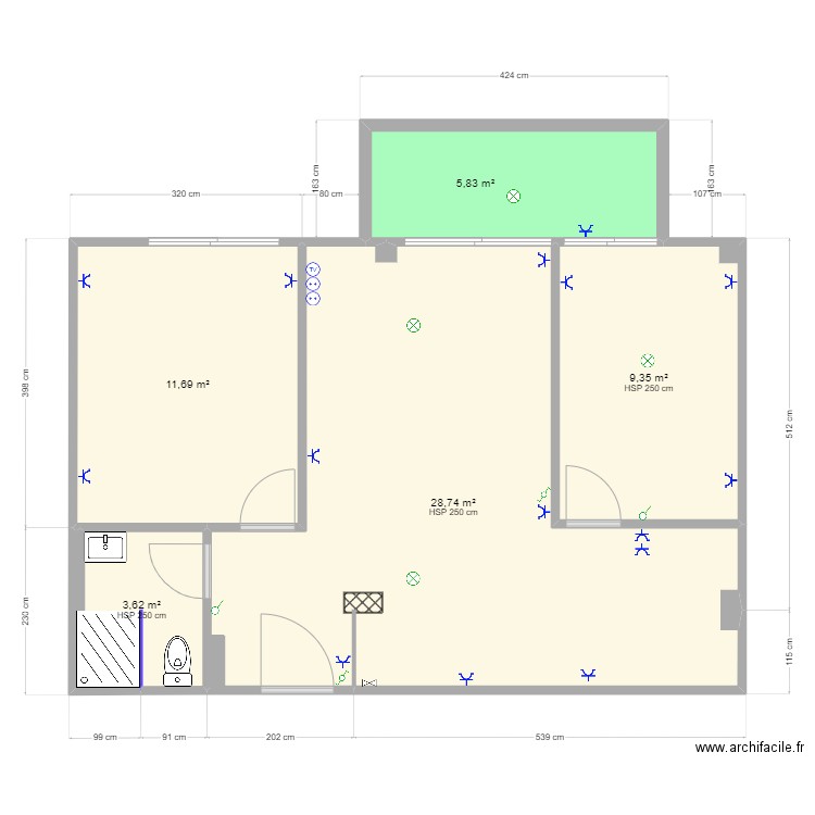 durres techn.. Plan de 5 pièces et 59 m2