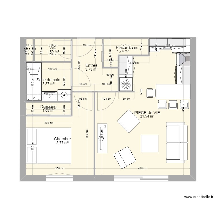 GUJAN Cuisine. Plan de 8 pièces et 42 m2