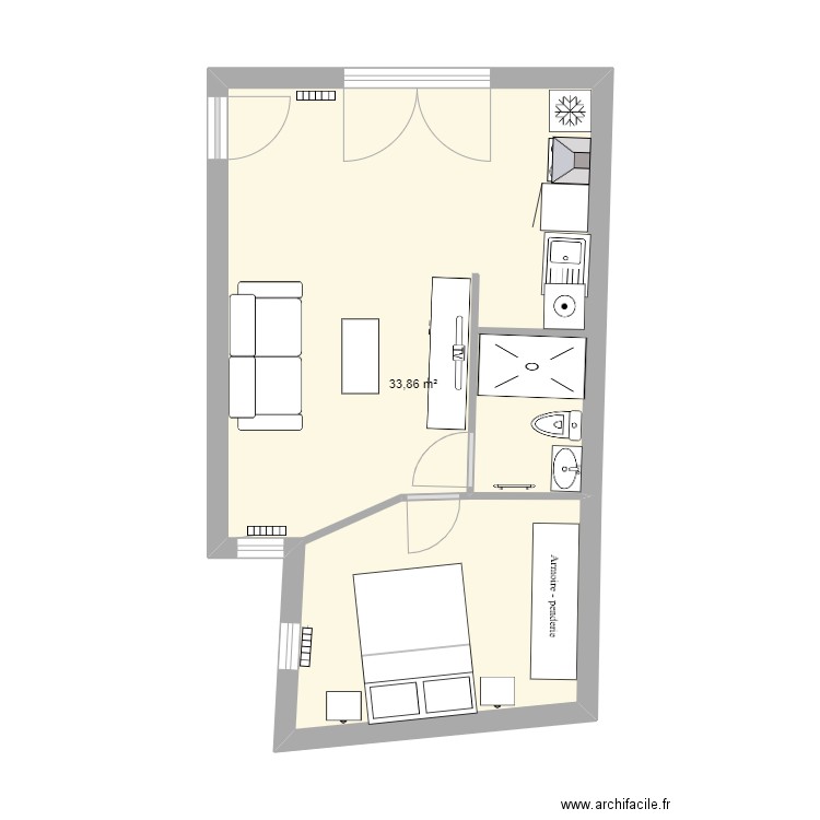 appartement C2 propo2. Plan de 1 pièce et 34 m2