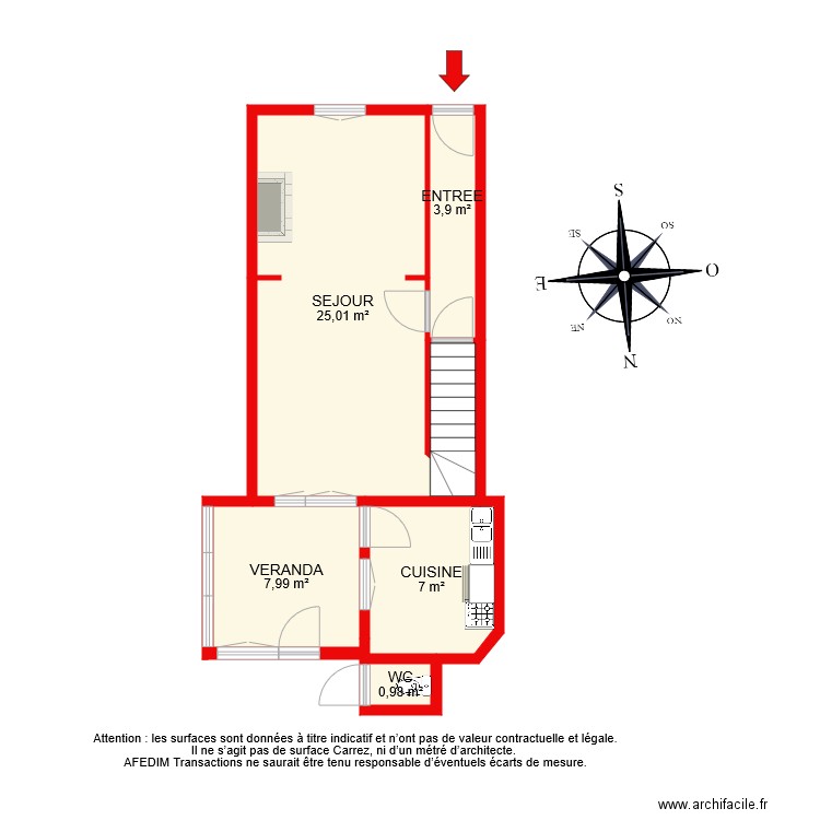 BI 8064 RDC. Plan de 6 pièces et 47 m2