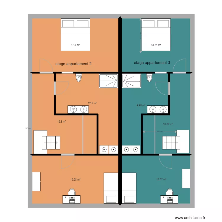 appart etienne 1er etage. Plan de 