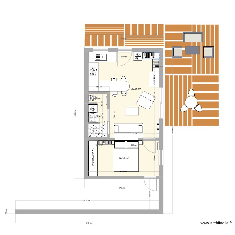 Studio Payas v6. Plan de 3 pièces et 35 m2