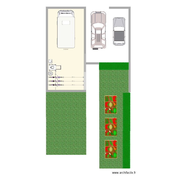 Garage 3. Plan de 1 pièce et 51 m2