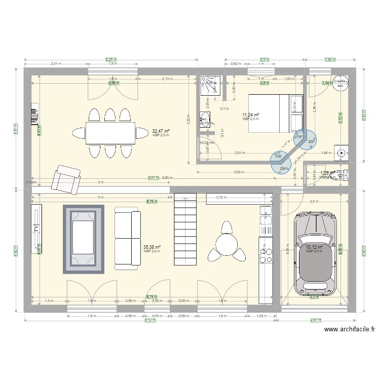 PLANS LESTE 1505. Plan de 5 pièces et 90 m2