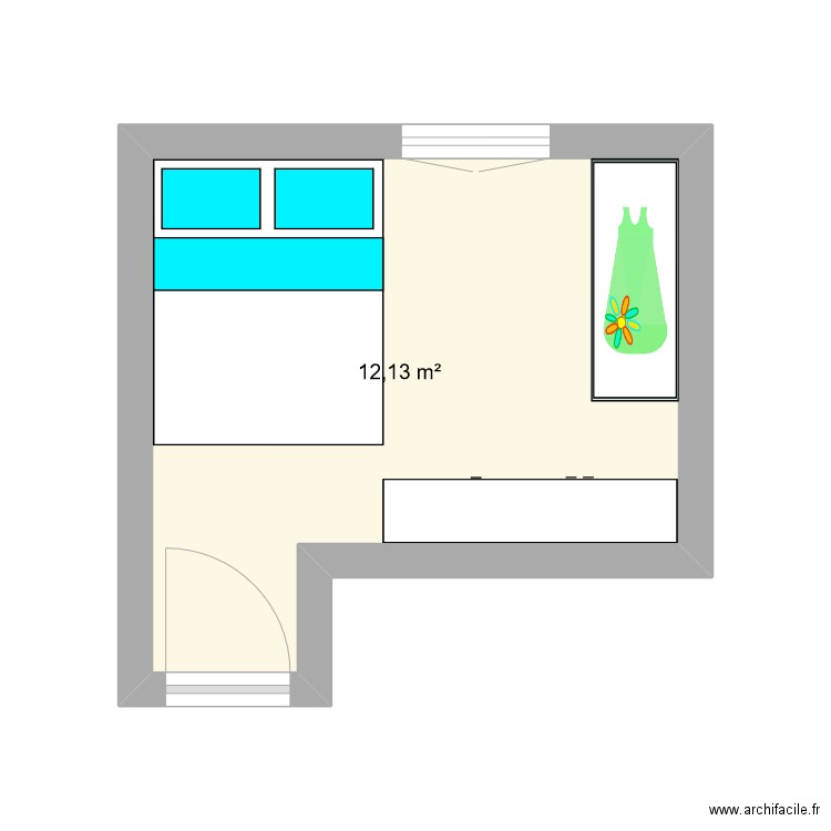 Chambre modele 1. Plan de 1 pièce et 12 m2