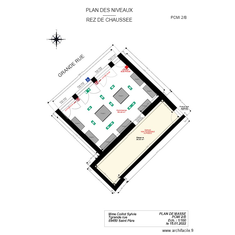 PLAN SECURITE EVACUATION DU PUBLIC. Plan de 2 pièces et 102 m2