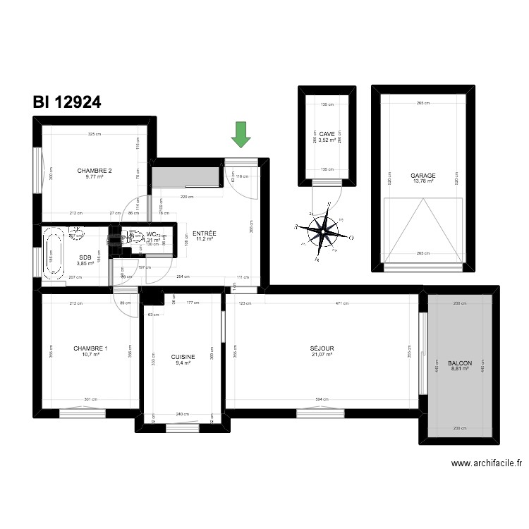 BI 121924. Plan de 14 pièces et 95 m2