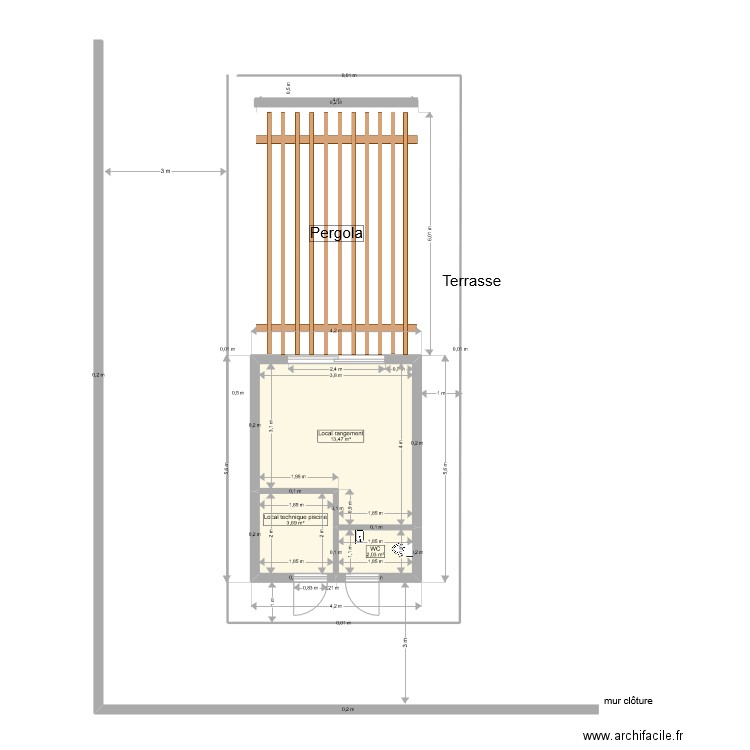 plan local technique avec pergola définitif3. Plan de 3 pièces et 19 m2