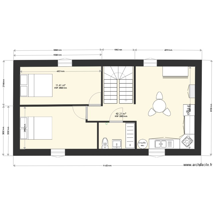 2 etage. Plan de 2 pièces et 52 m2