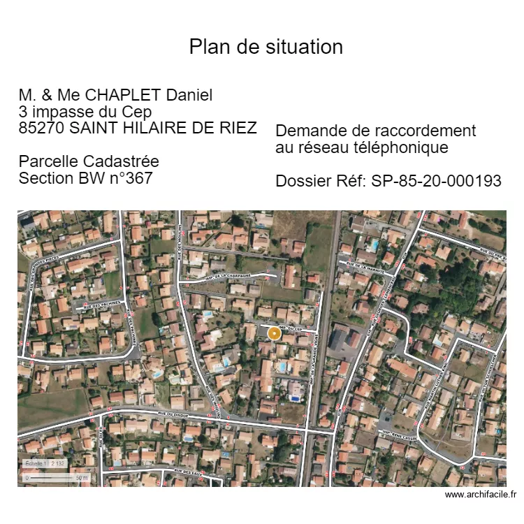 Plan de situation demande de t&eacute;l&eacute;phone. Plan de 