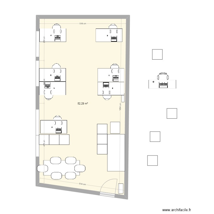 BUREAU 07 23 V2. Plan de 1 pièce et 52 m2