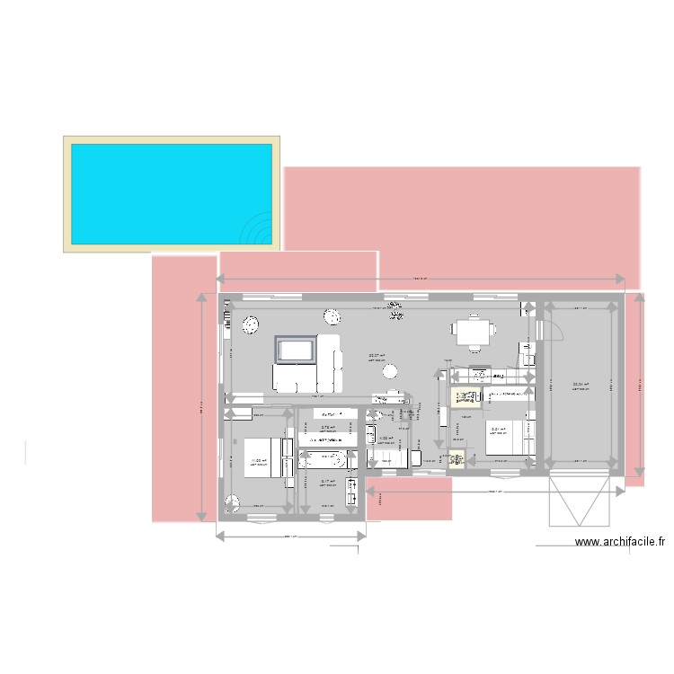 STRUCTURE  plain pied 55 m2 décalé sur arriere. Plan de 0 pièce et 0 m2