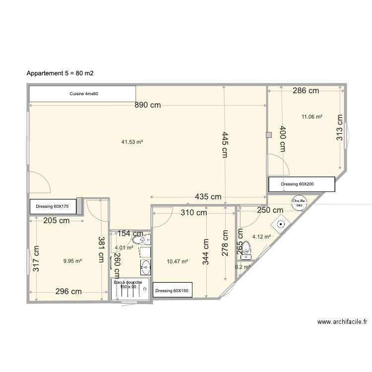 Appartement 5 sans meuble. Plan de 0 pièce et 0 m2