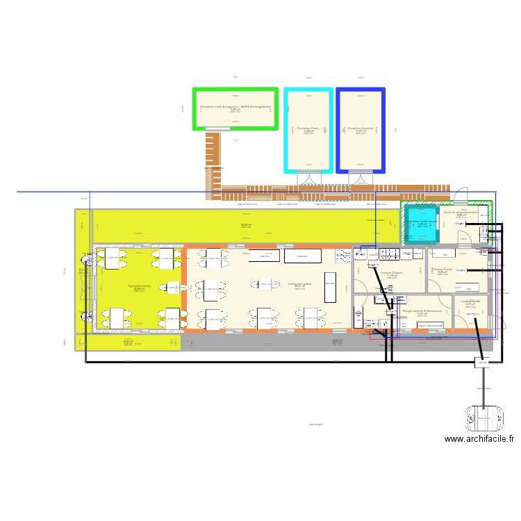 Restaurant Cuisine Sand matériel. Plan de 16 pièces et 217 m2