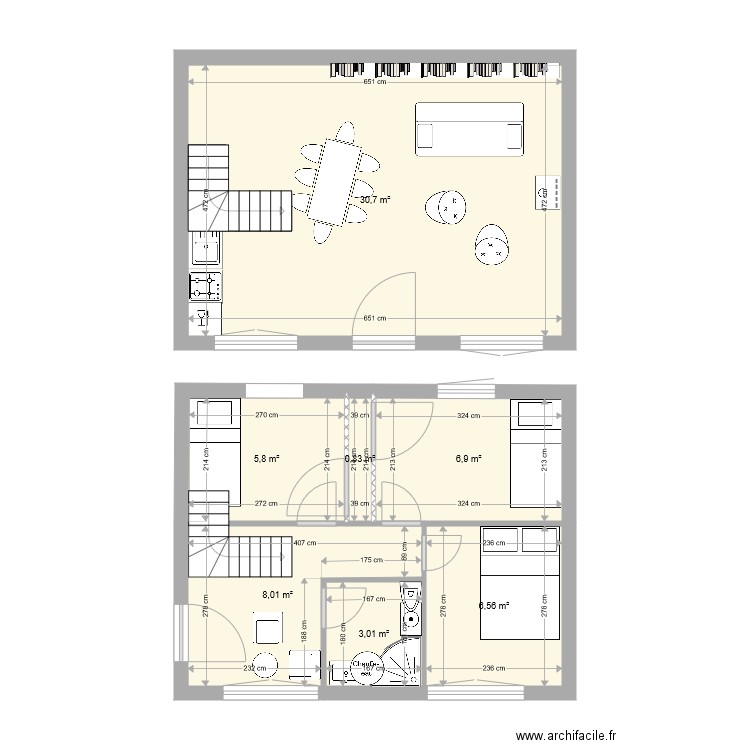 avec cuisine et escaliers. Plan de 0 pièce et 0 m2