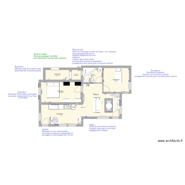 Maison puisseux . Plan de 6 pièces et 62 m2