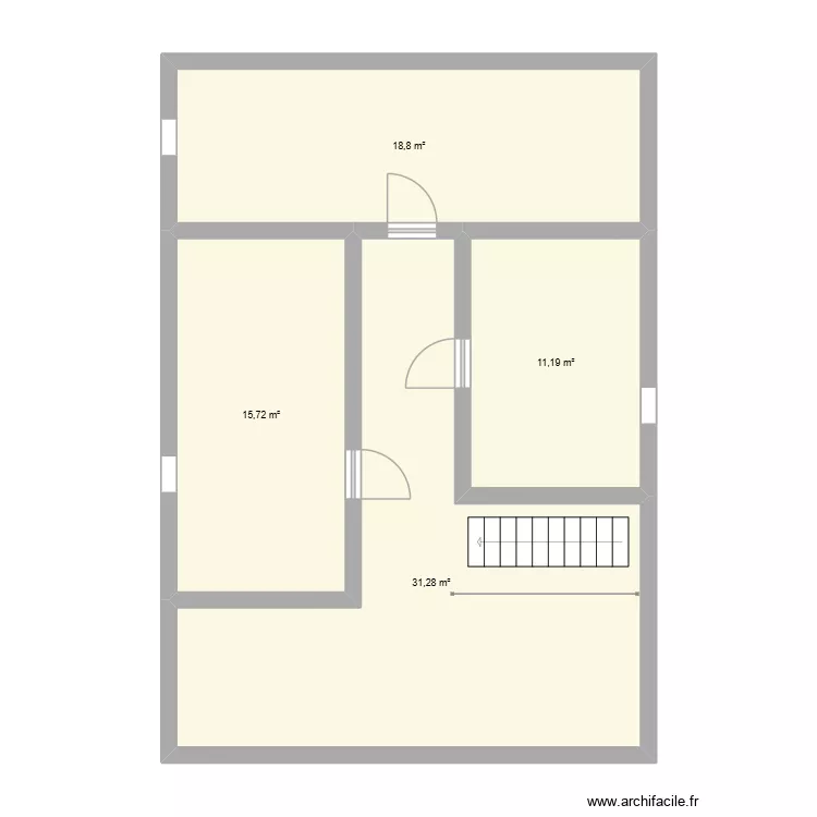 grande chambre au fond. Plan de 4  et 77 m²
