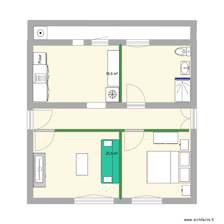 toulon. Plan de 2 pièces et 42 m2