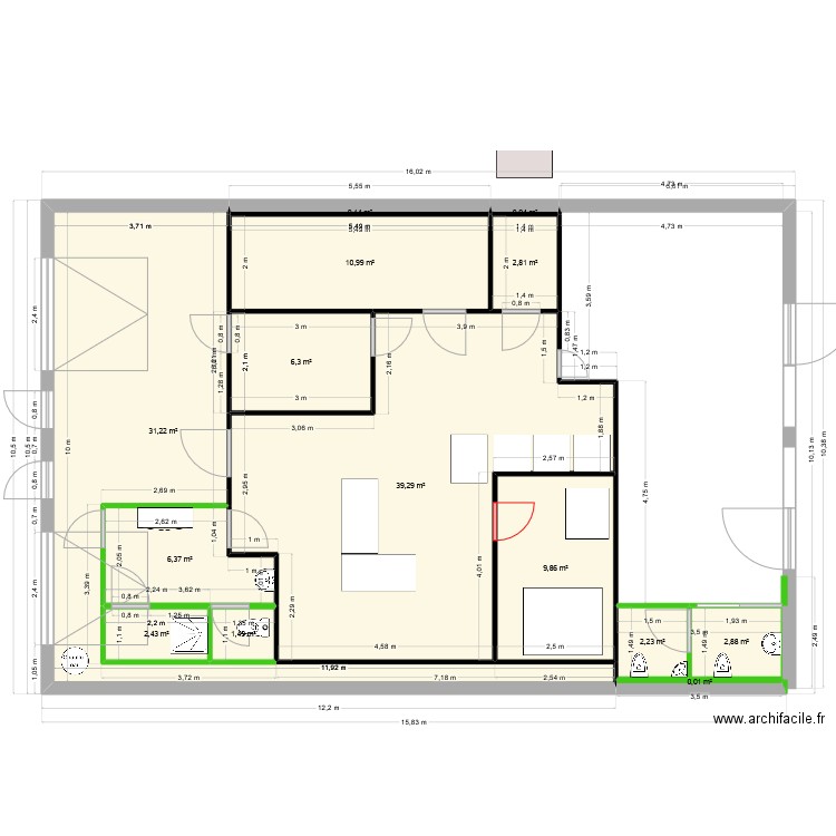 PLAN LABORATOIRE SARTILLY + WC CLIENT ET MEZZANINE v3. Plan de 14 pièces et 116 m2