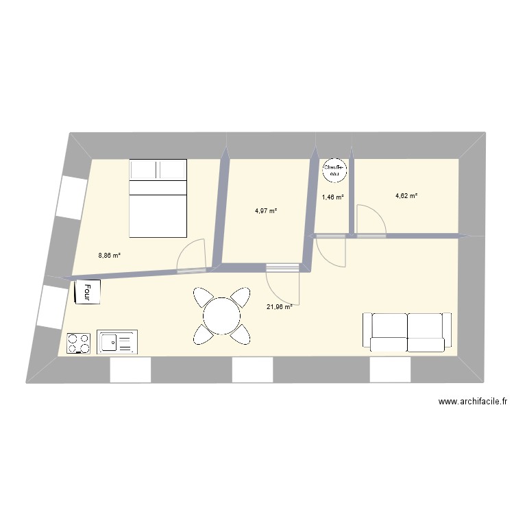Etage 1 - Idée 1. Plan de 5 pièces et 42 m2