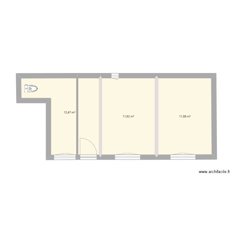 Gîte plan base 3. Plan de 3 pièces et 36 m2