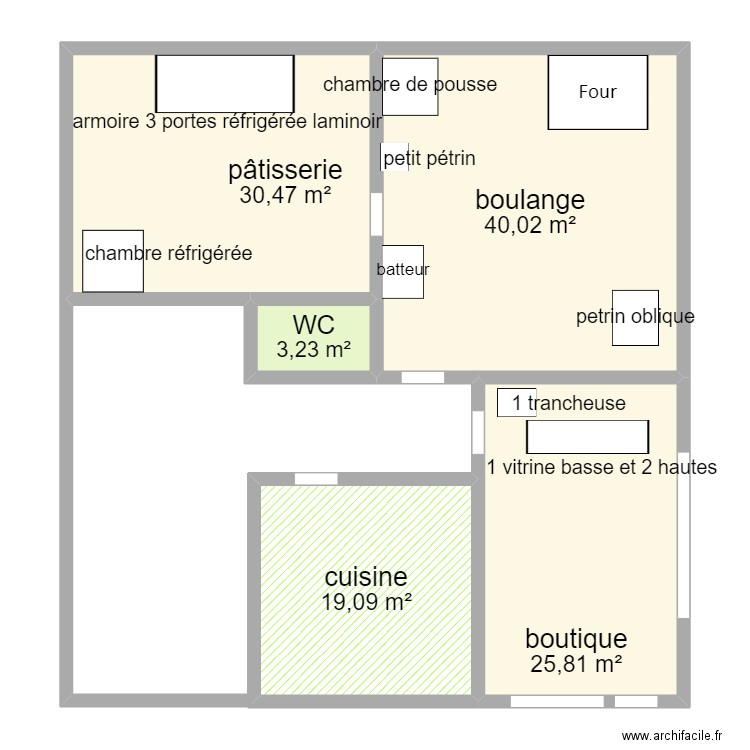 boulangerie Sainte Sabine. Plan de 5 pièces et 119 m2