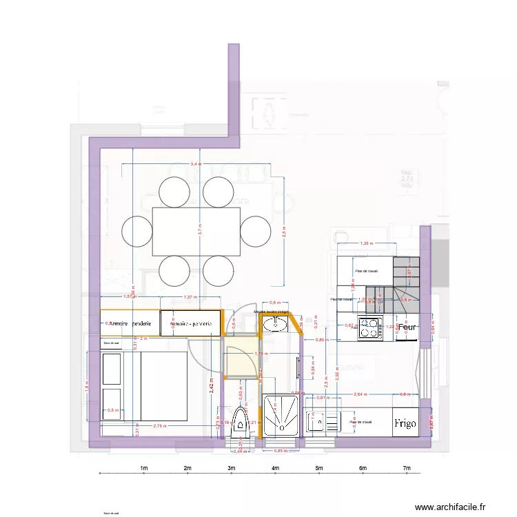 plan SDB cuisine chambre SaM version M Zeler. Plan de 2  et 2 m²