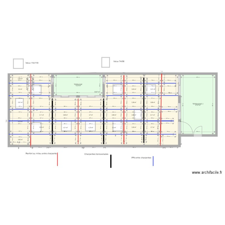 BONNAC 2 PLAN BUREAU ECOLE. Plan de 25 pièces et 173 m2