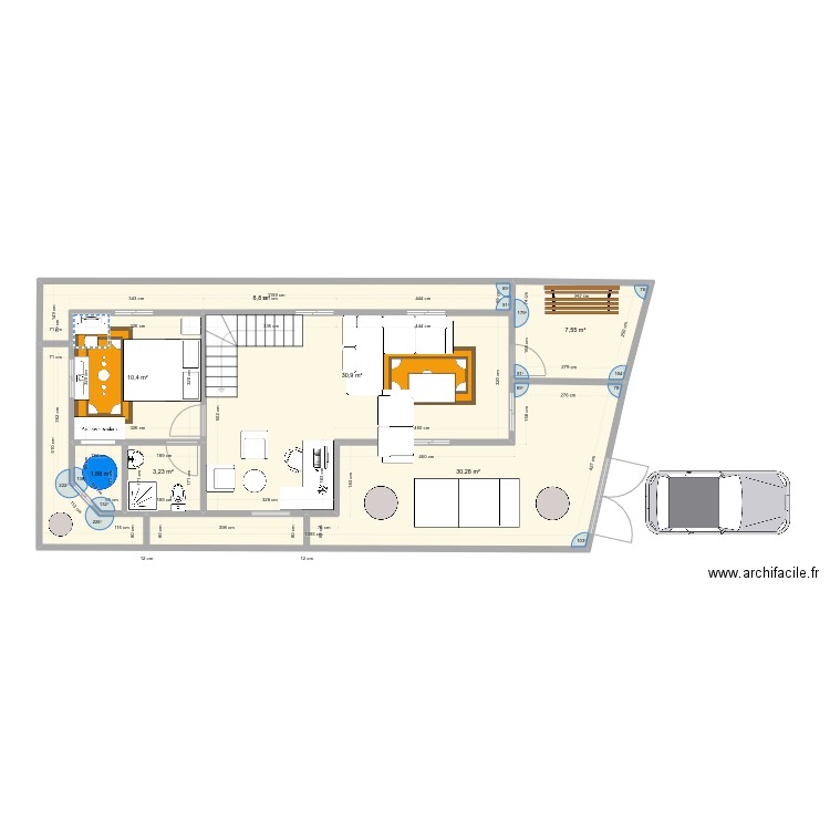 chezFAT Etage 2. Plan de 7 pièces et 93 m2